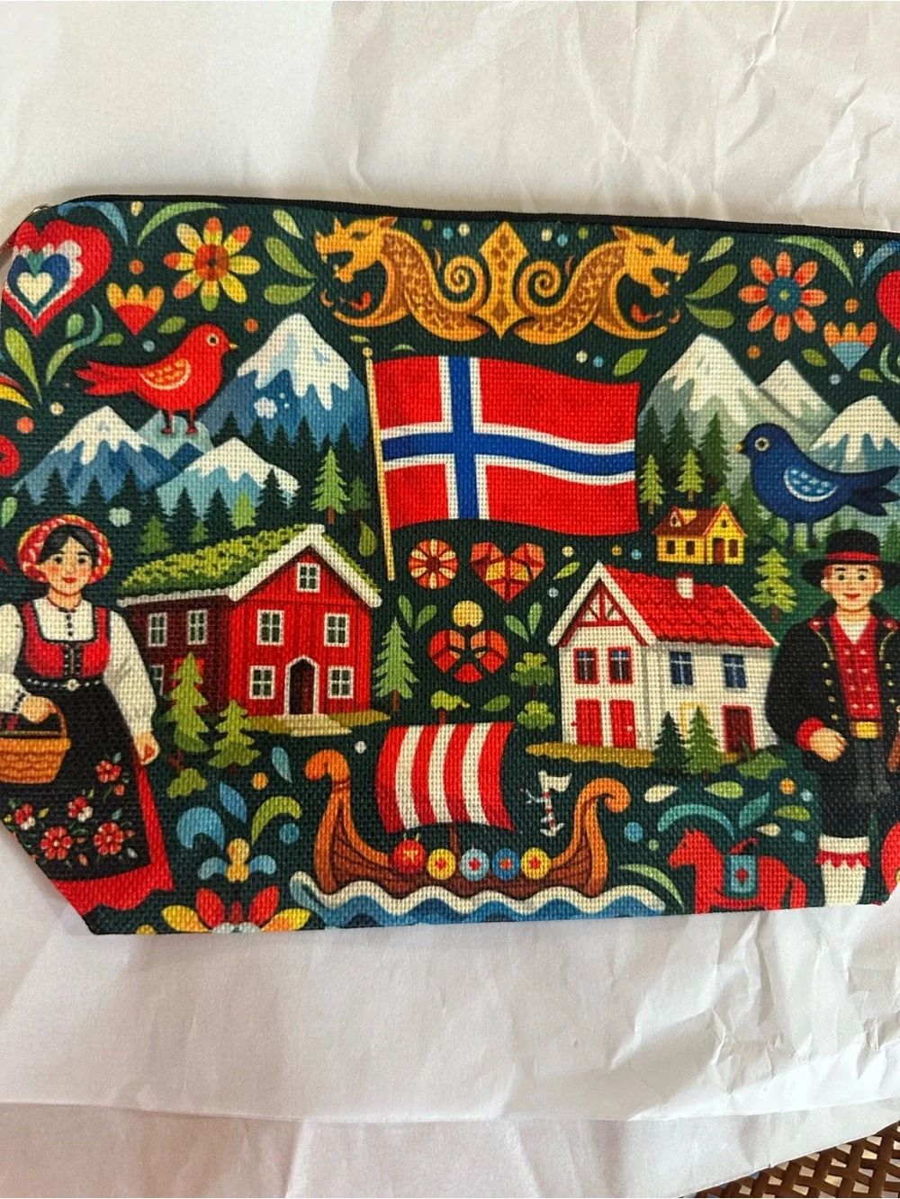 Nordic Flag Folk Art Pouch/Cosmetic bag